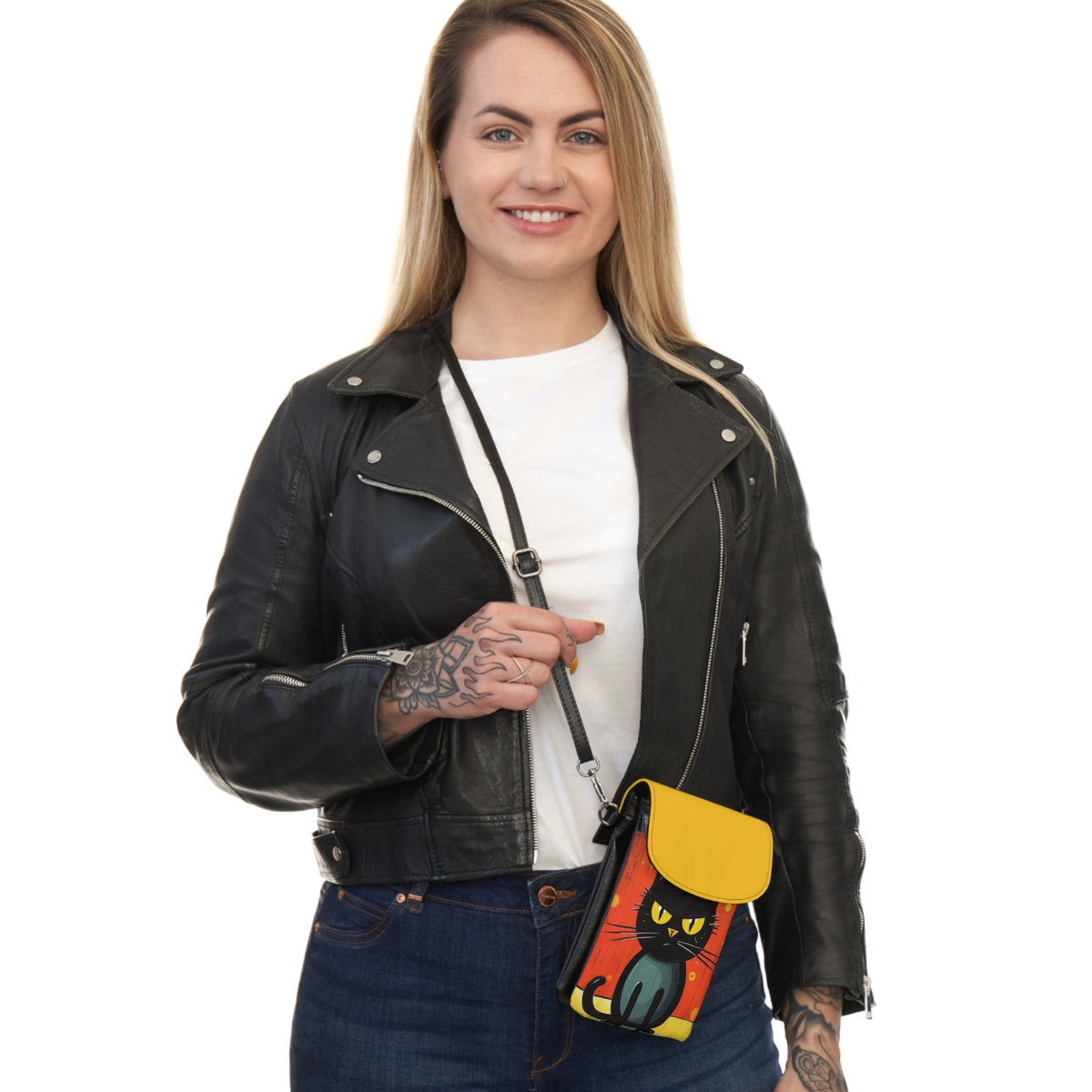 Fashionably Retro Feline: Midcentury Modern Small Cell Phone Wallet with a Vintage Cat-Inspired Flair
