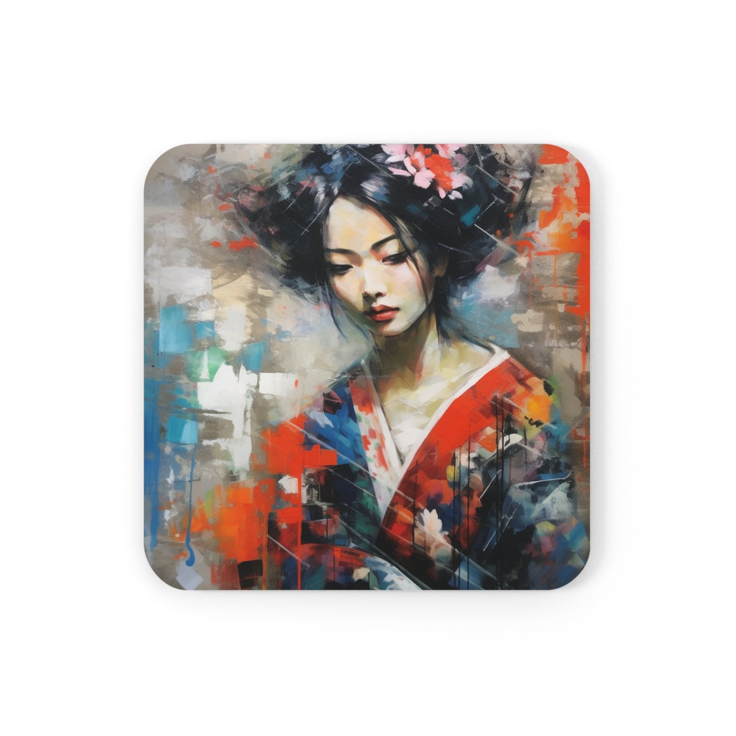 Corkwood Coaster Set with Geisha Art: Japanese Artistic Flair