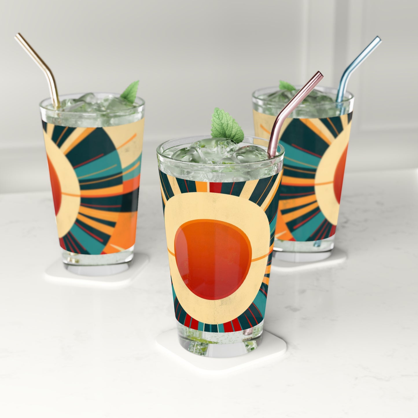 Minimalist Sunshine: Midcentury Modern Sun Pint Glass