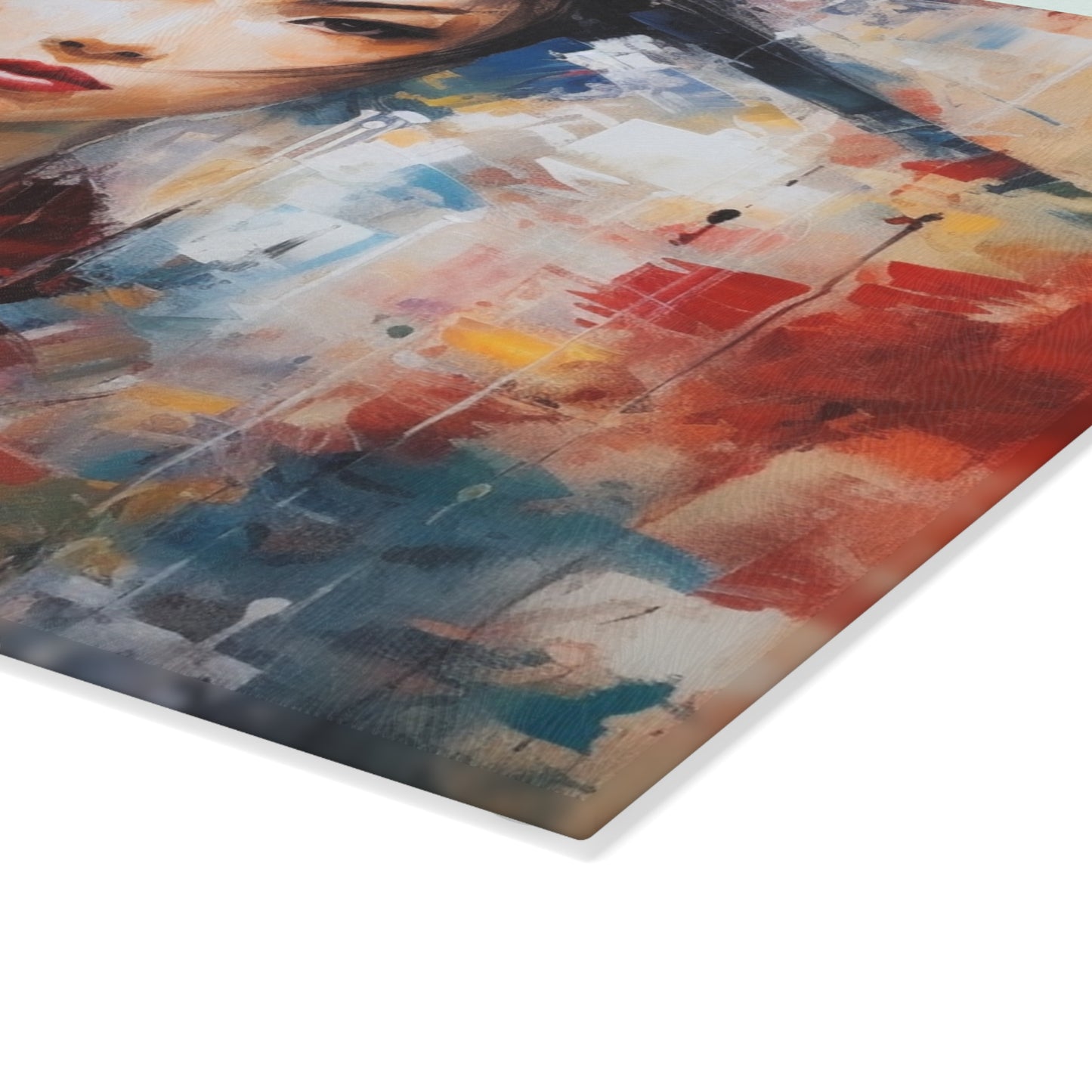 Abstract Geisha Art Glass Cutting Board: Captivating Brushstrokes in a Japanese Aesthetic