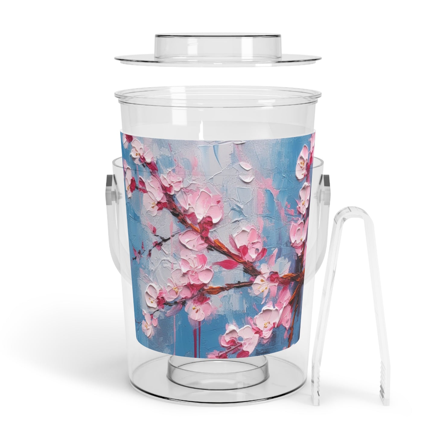 Ice Bucket with Tongs with Abstract Cherry Blossom Drawing: Embrace the Serenity
