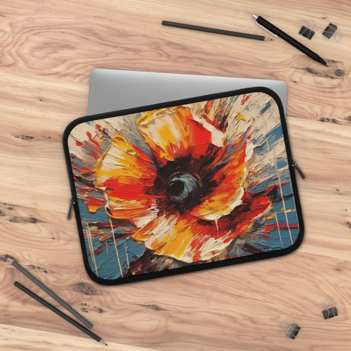Poppy Symphony: Laptop Sleeve with Abstract Floral Artwork