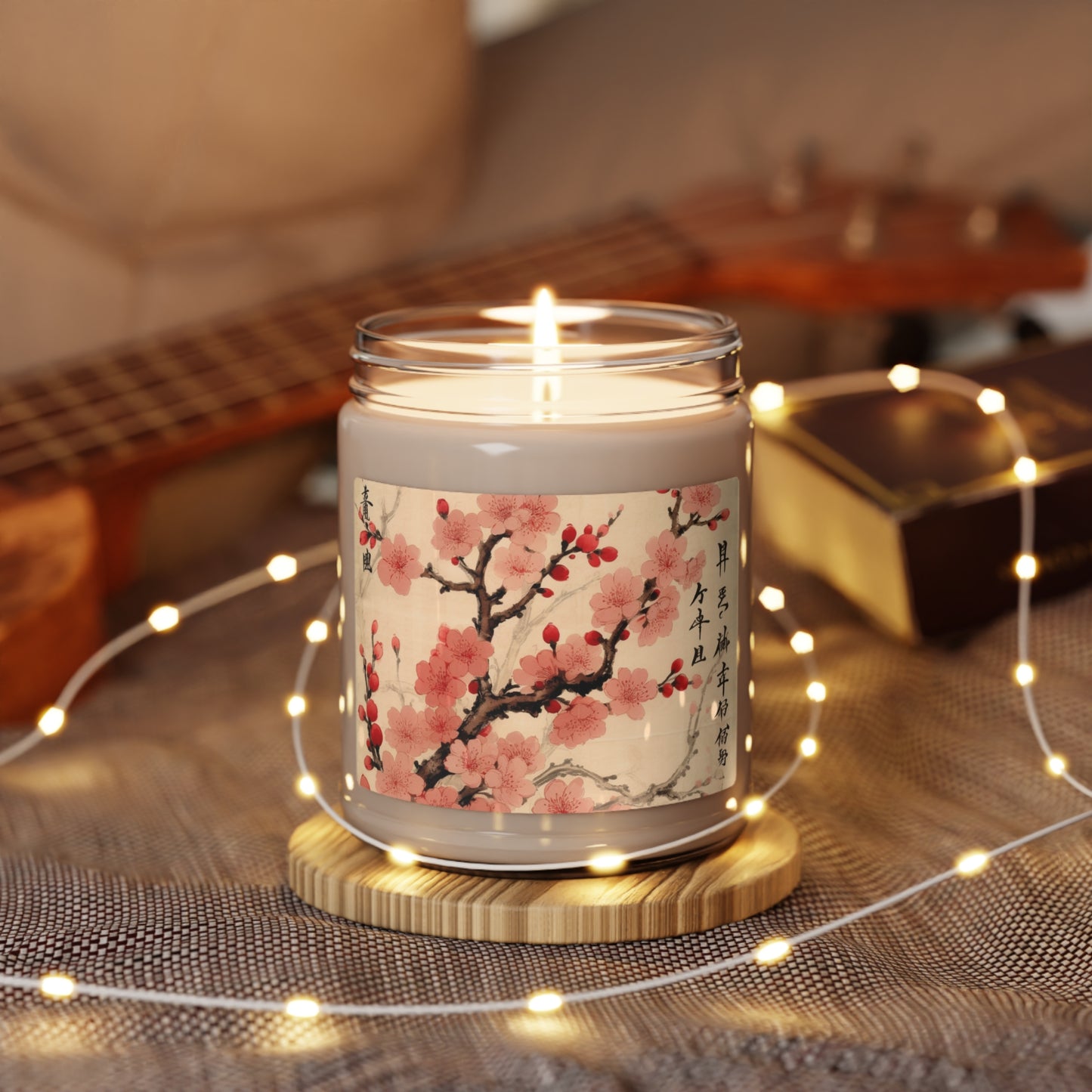 Floral Fusion: Scented Soy Candle Merging Cherry Blossom Beauty and Artistic Flower Drawings