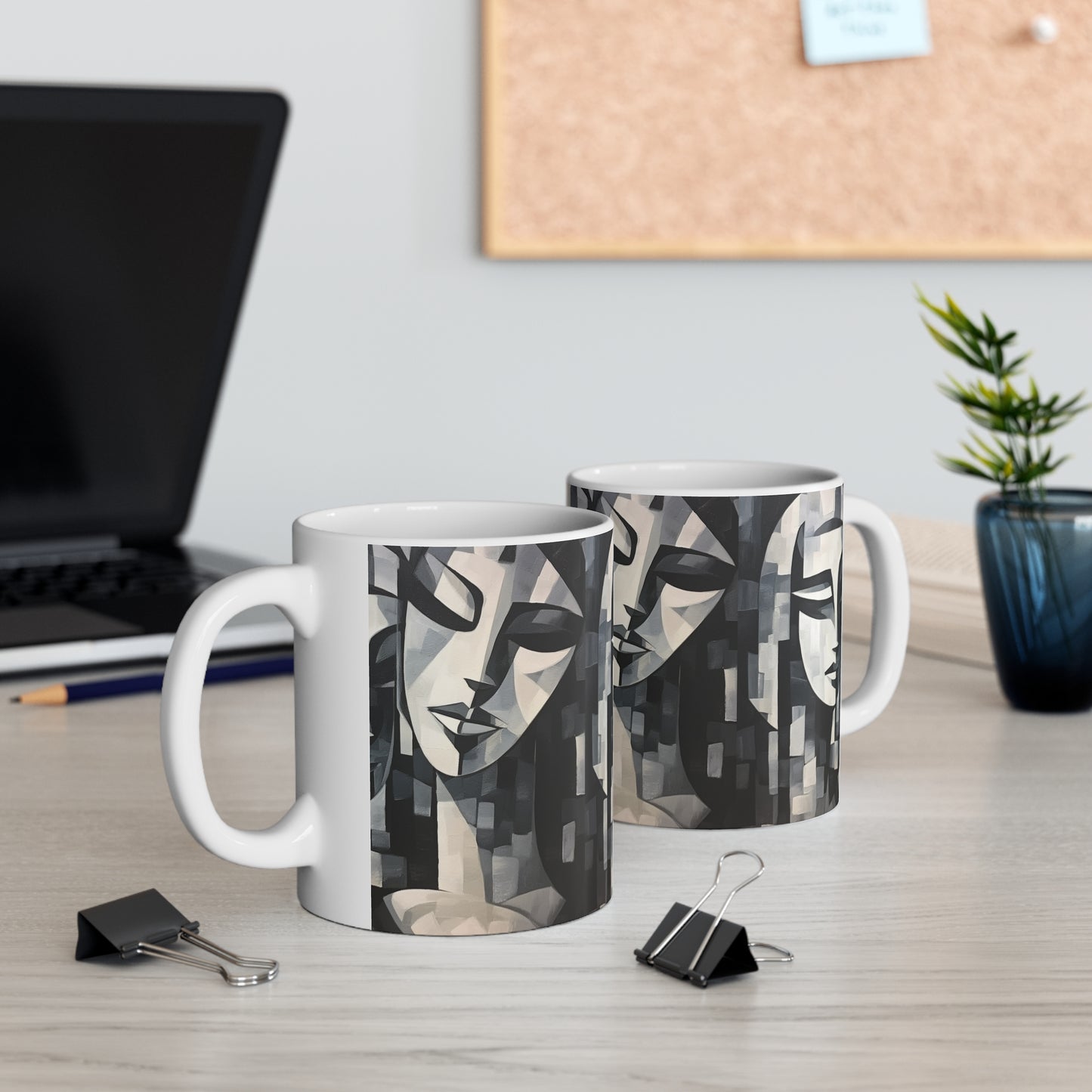 Abstract Oil Paint Ceramic Mug: Cubist Artistry in a Portable Masterpiece