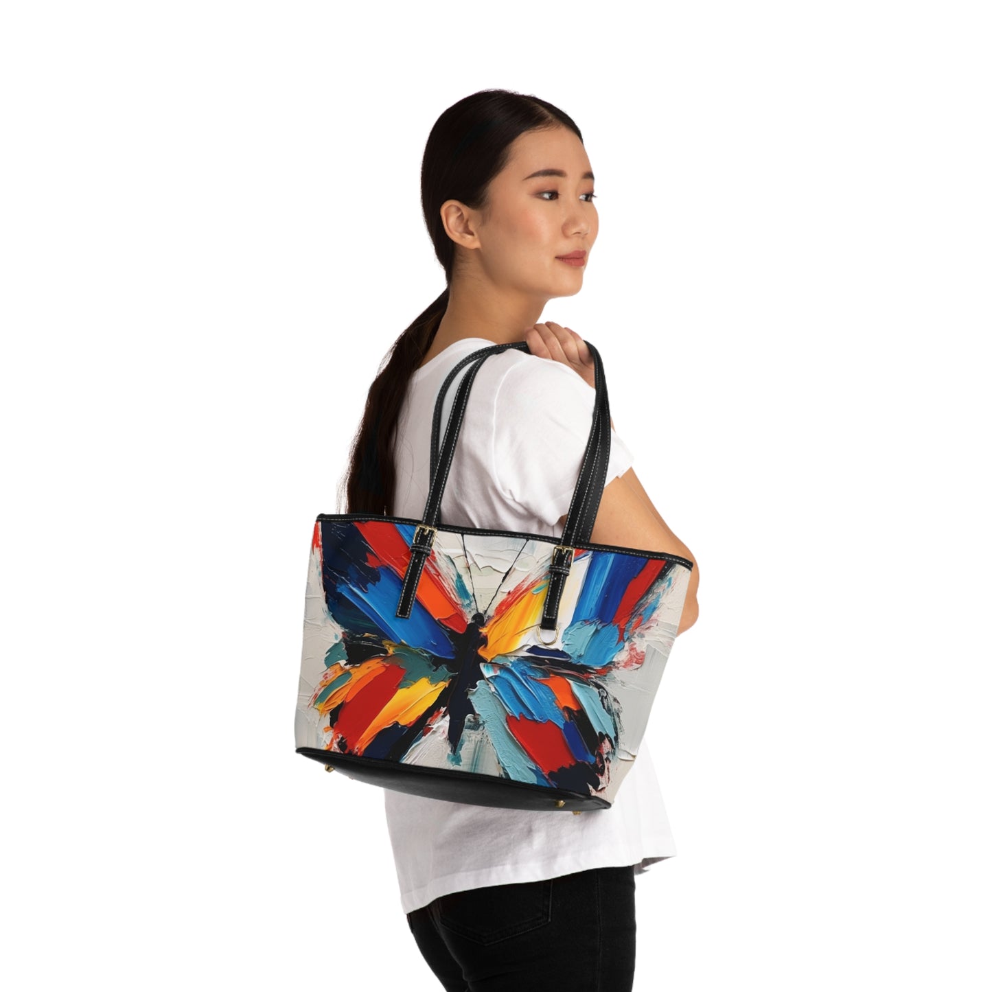 Abstract PU Leather Shoulder Bag for Art Lovers: Butterfly-Inspired Delight