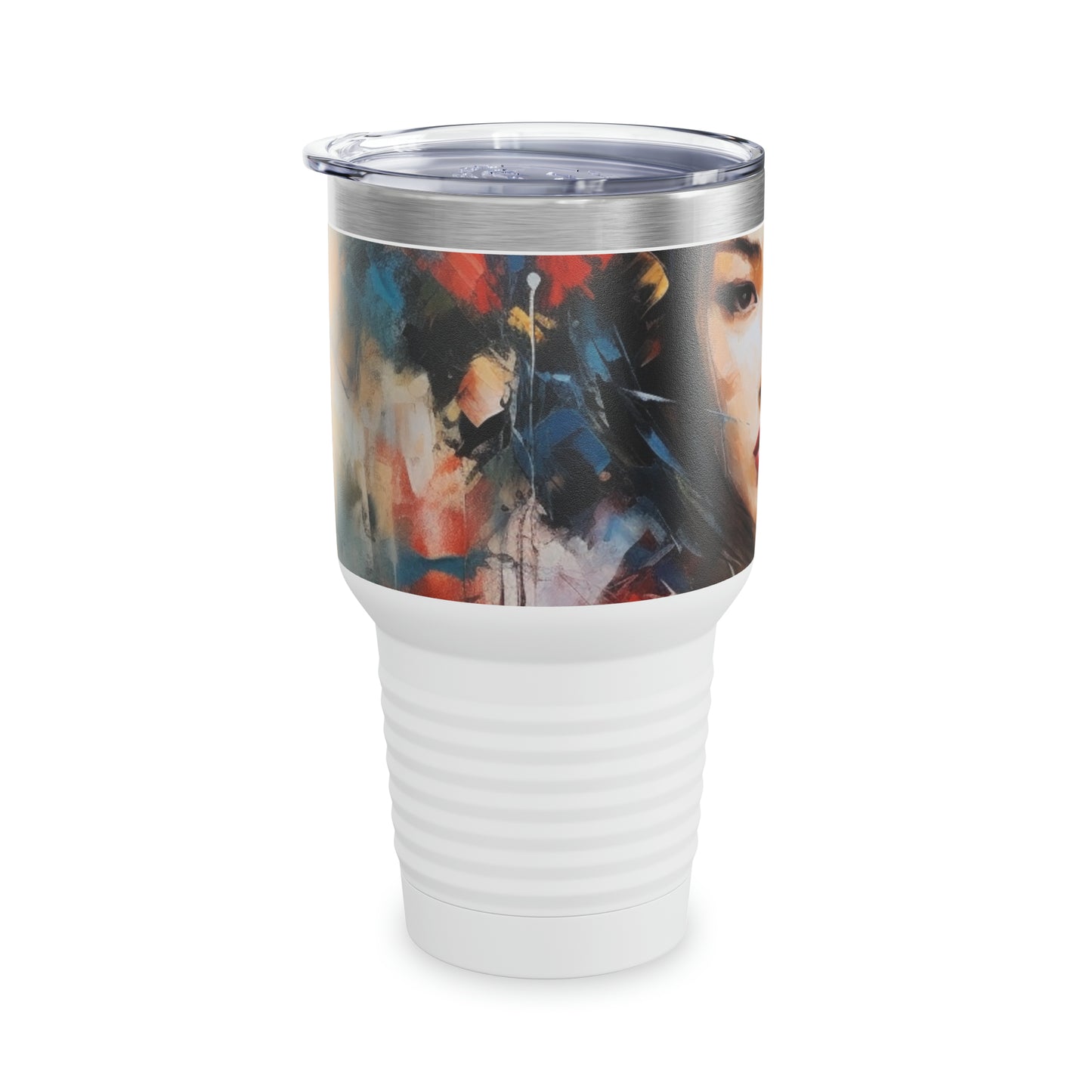 Artistic Fusion: Abstract Geisha Art Ringneck Tumbler, A Harmonious Blend of Style and Expression