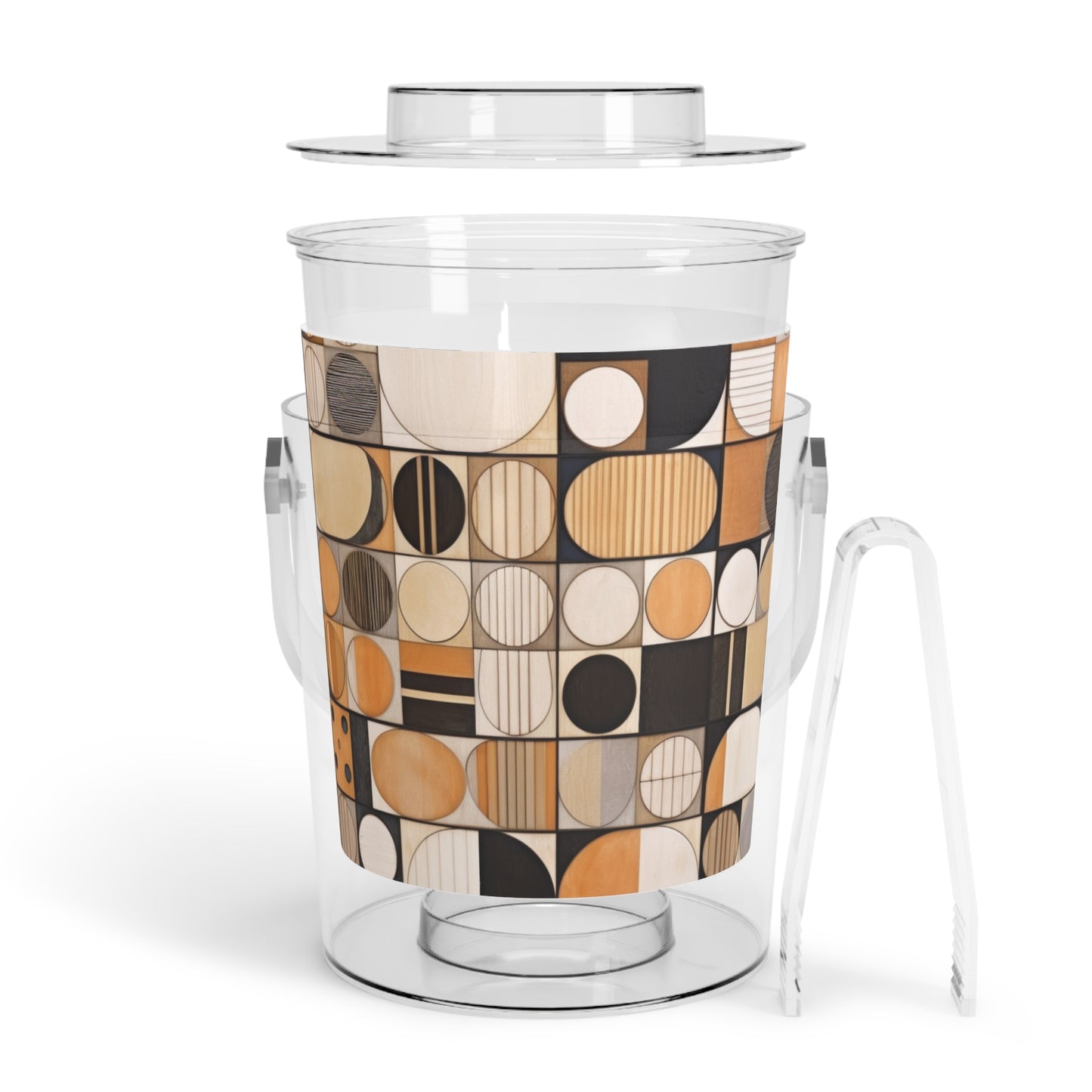 Earthy Elegance: Geometric Ice Bucket with Tongs