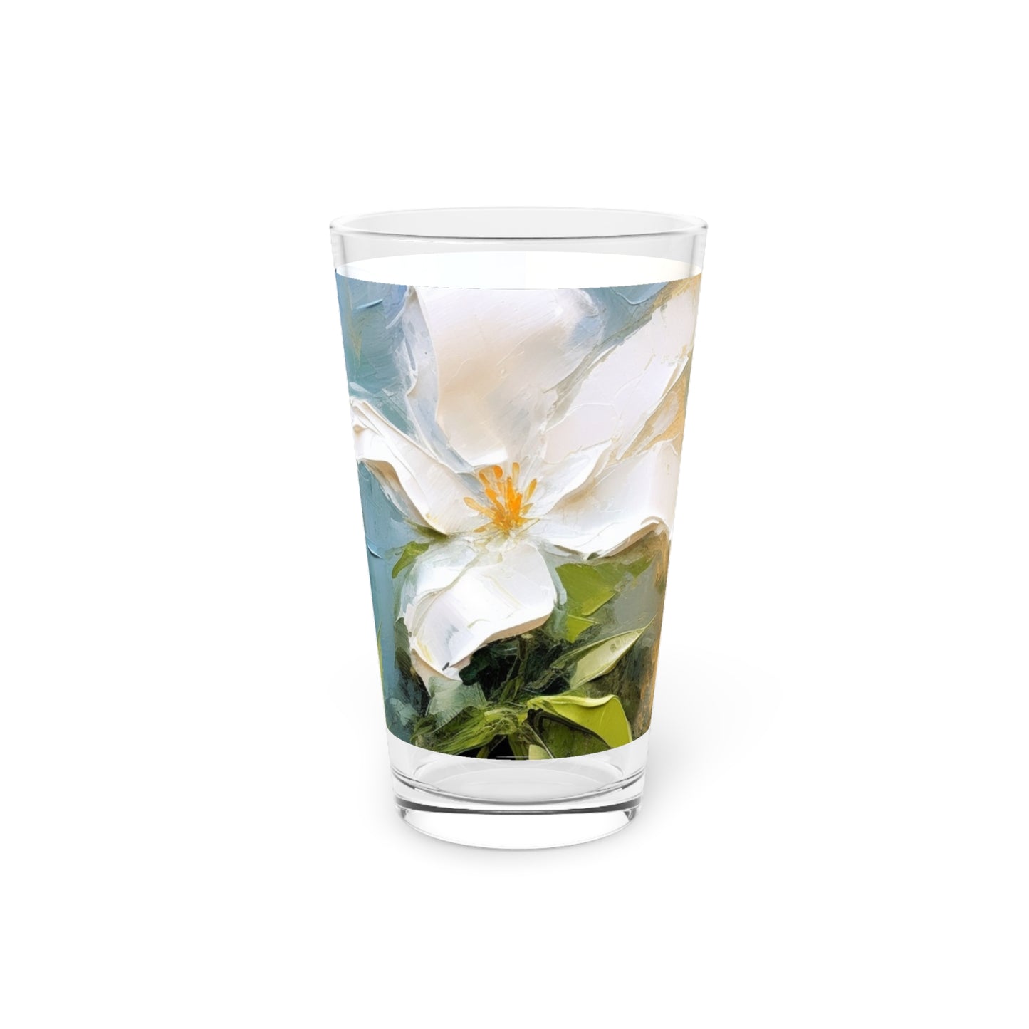Artistic Fusion: Abstract Oil Painting Jasmine on a Pint Glass