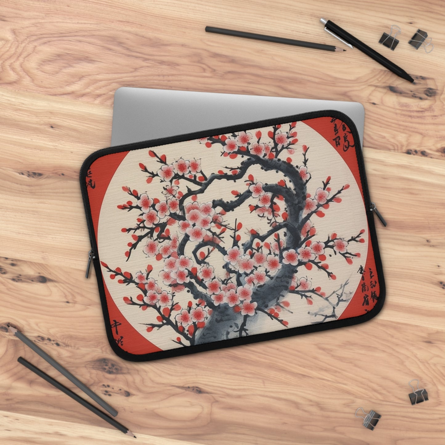 Enchanting Petal Symphony: Laptop Sleeve Celebrating Cherry Blossom Tree Drawings