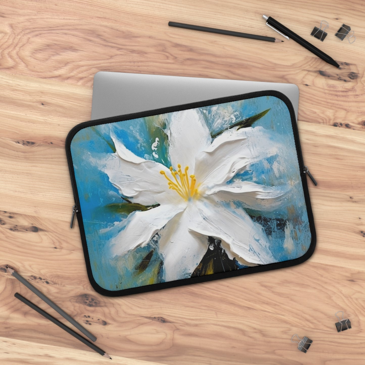 Ethereal Elegance: Laptop Sleeve featuring an Abstract Oil Painting of Jasmine
