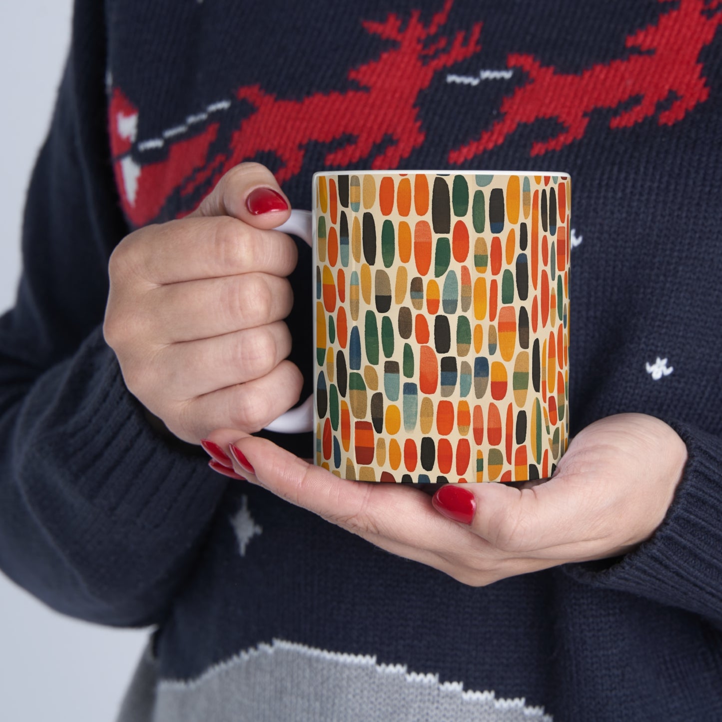 Primary Abstraction Ceramic Mug: A Fusion of Shapes and Colors Across Generations