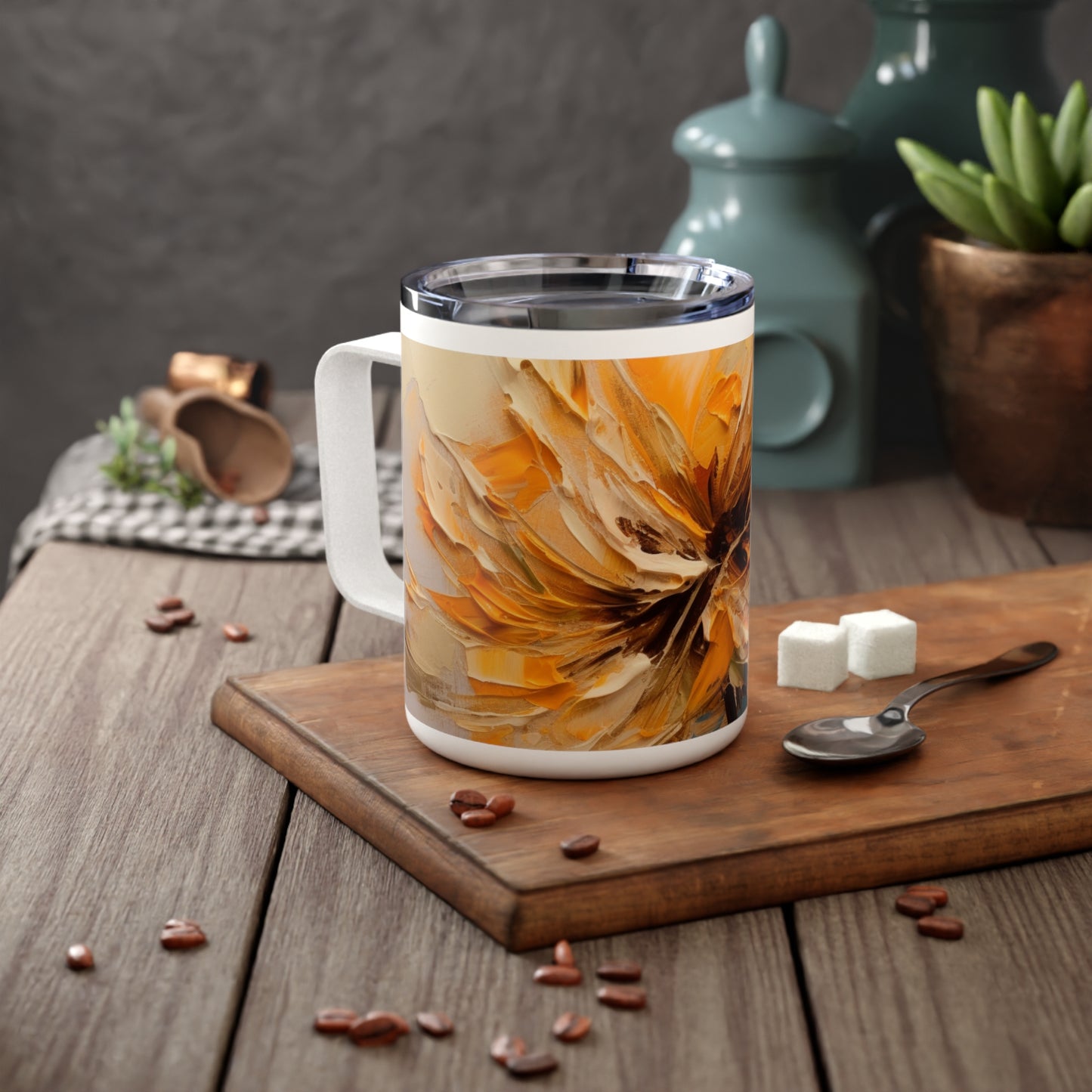 A Brush of Nature's Elegance: Insulated Coffee Mug for Artistic Flower Lovers