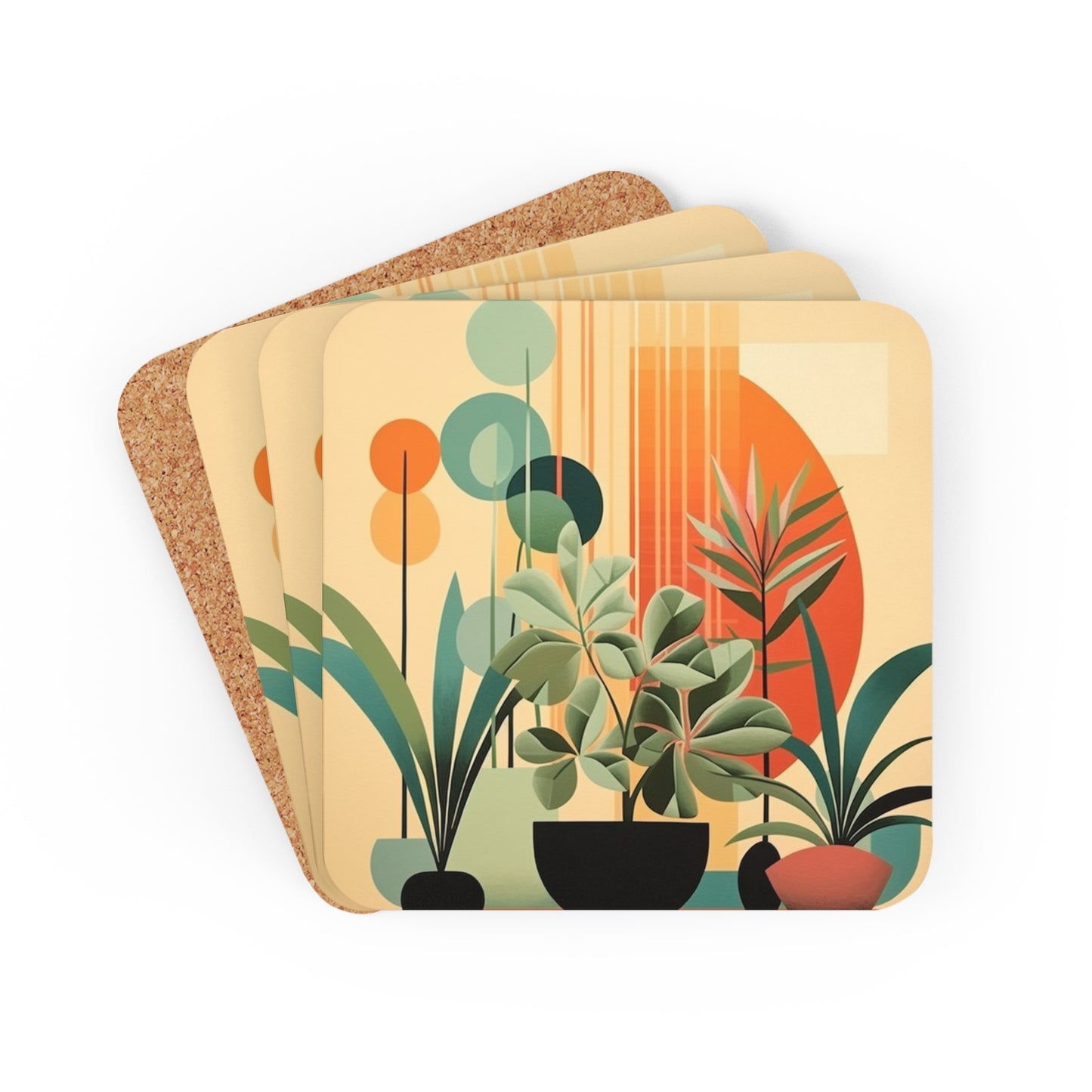 Botanical Beauty: Midcentury Modern Plant Corkwood Coaster Set