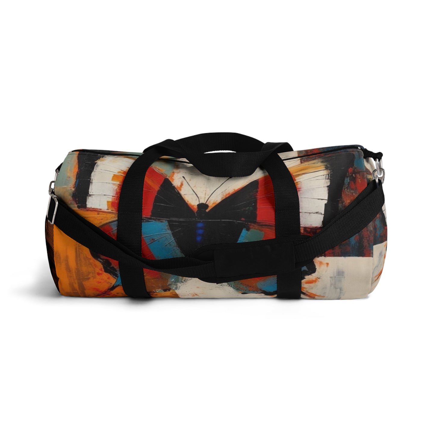 Bauhaus-Inspired Butterfly Symphony: Duffel Bag with Vibrant Colors and Intricate Details