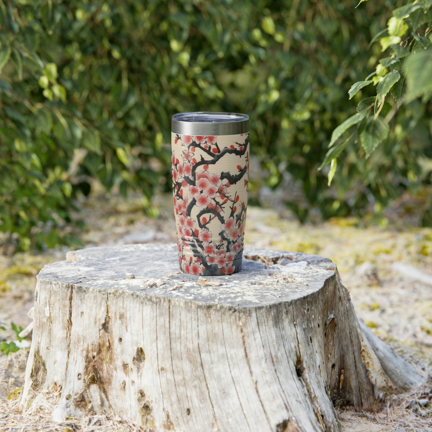 Enchanting Petal Symphony: Ringneck Tumbler Celebrating Cherry Blossom Tree Drawings