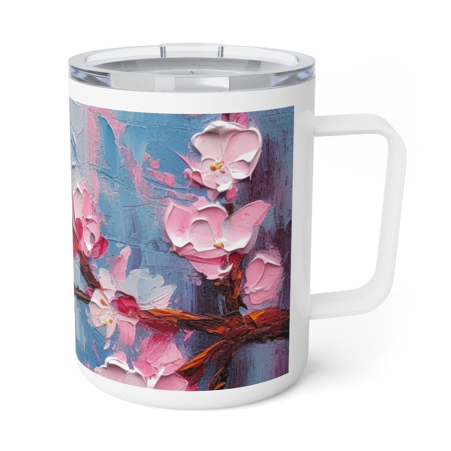 Insulated Coffee Mug with Abstract Cherry Blossom Drawing: Embrace the Serenity