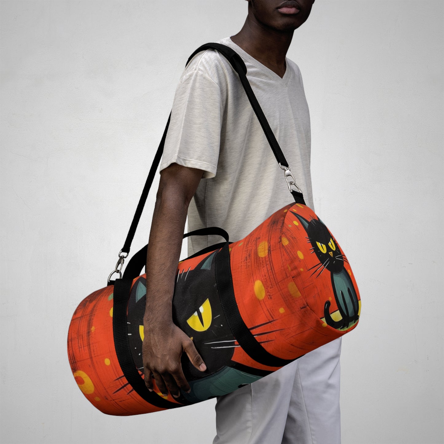Fashionably Retro Feline: Midcentury Modern Duffel bag with a Vintage Cat-Inspired Flair