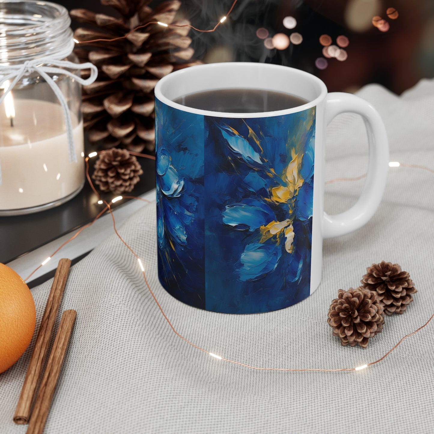 Captivating Blue Orchid Abstract Art: Ceramic Mug for Creative Souls