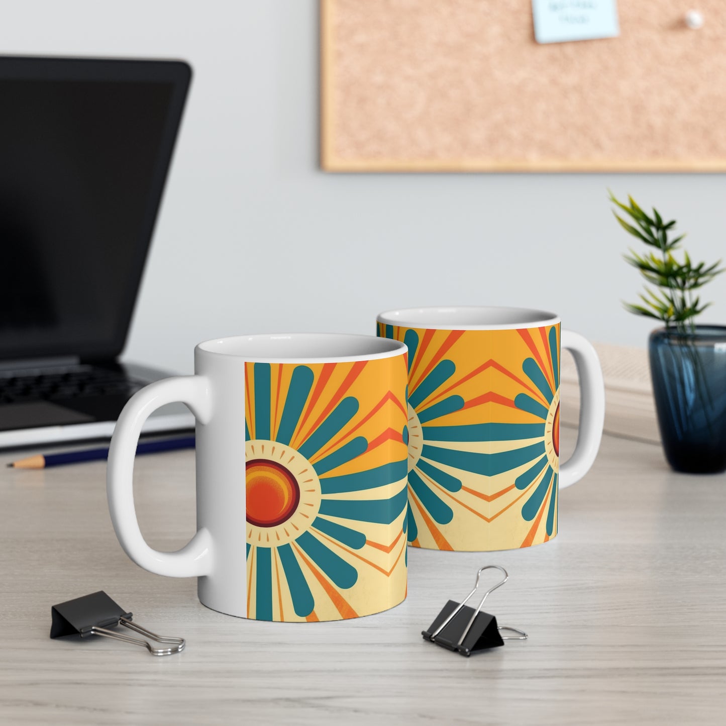 Midcentury Modern Sun: Ceramic Mug with Atomic Age Design for Vintage Fashion Enthusiasts