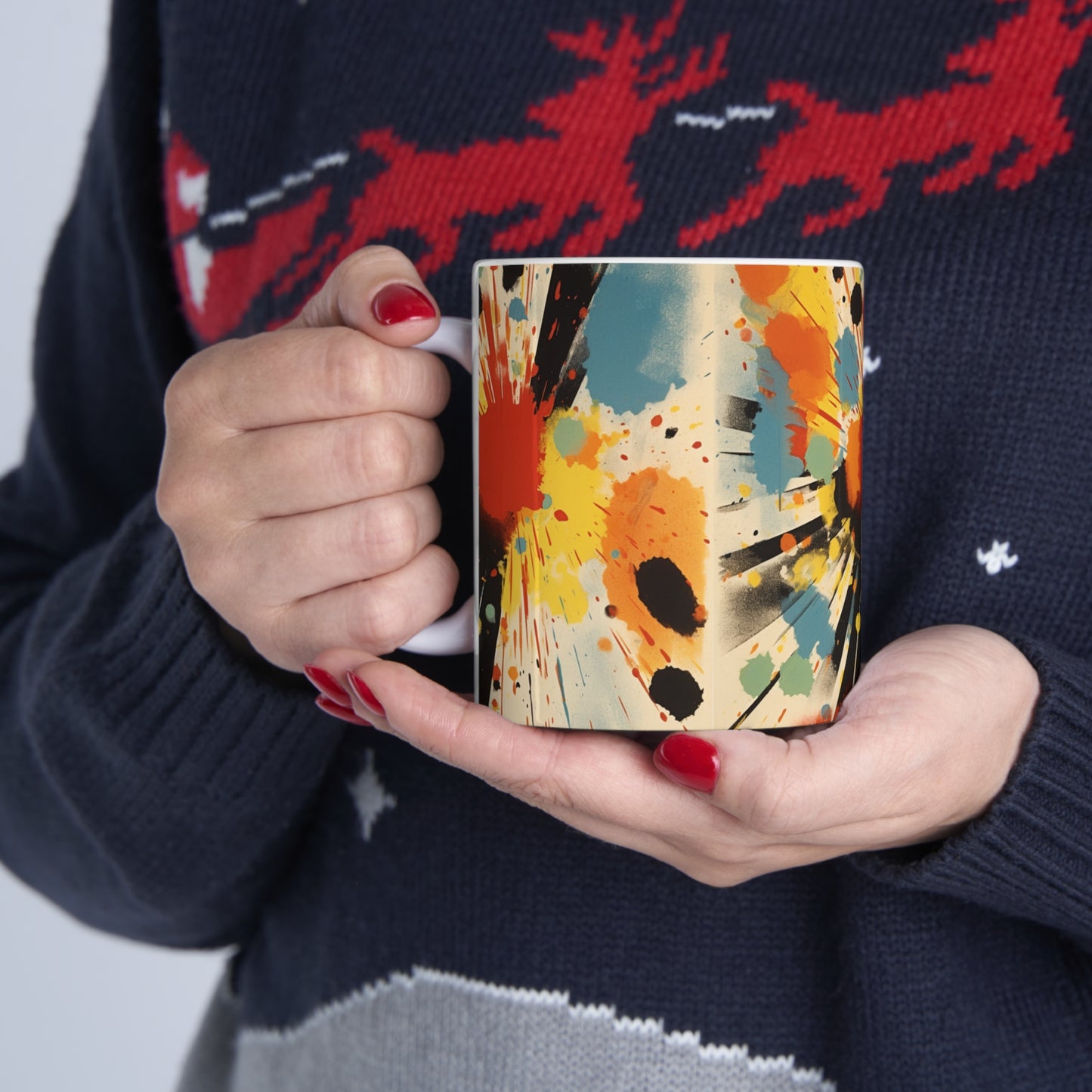 Contemporary Abstract Ceramic Mug: Fusion of Gutai Inspiration and American Heritage