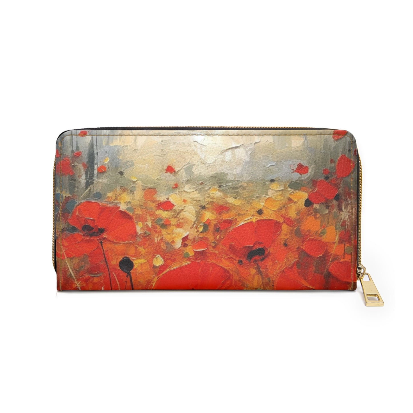 Whimsical Poppy Art on Zipper Wallet