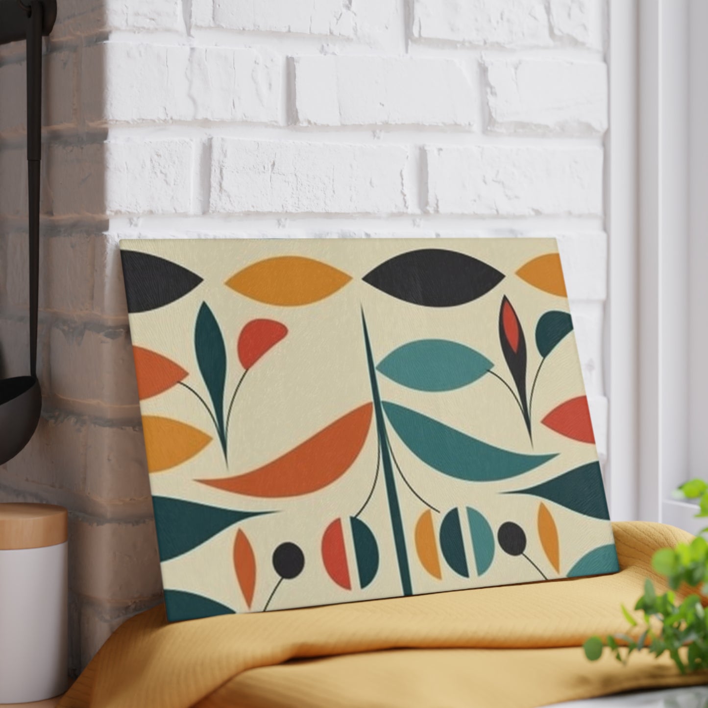 Midcentury Modern Marvel: Abstract Art-Inspired Glass Cutting Board