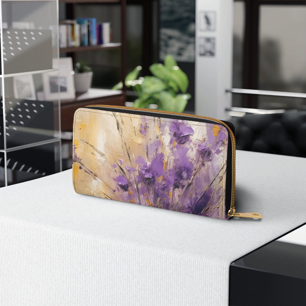 Expressive Lavender Drawing on Zipper Wallet: A Symphony of Colors and Petals