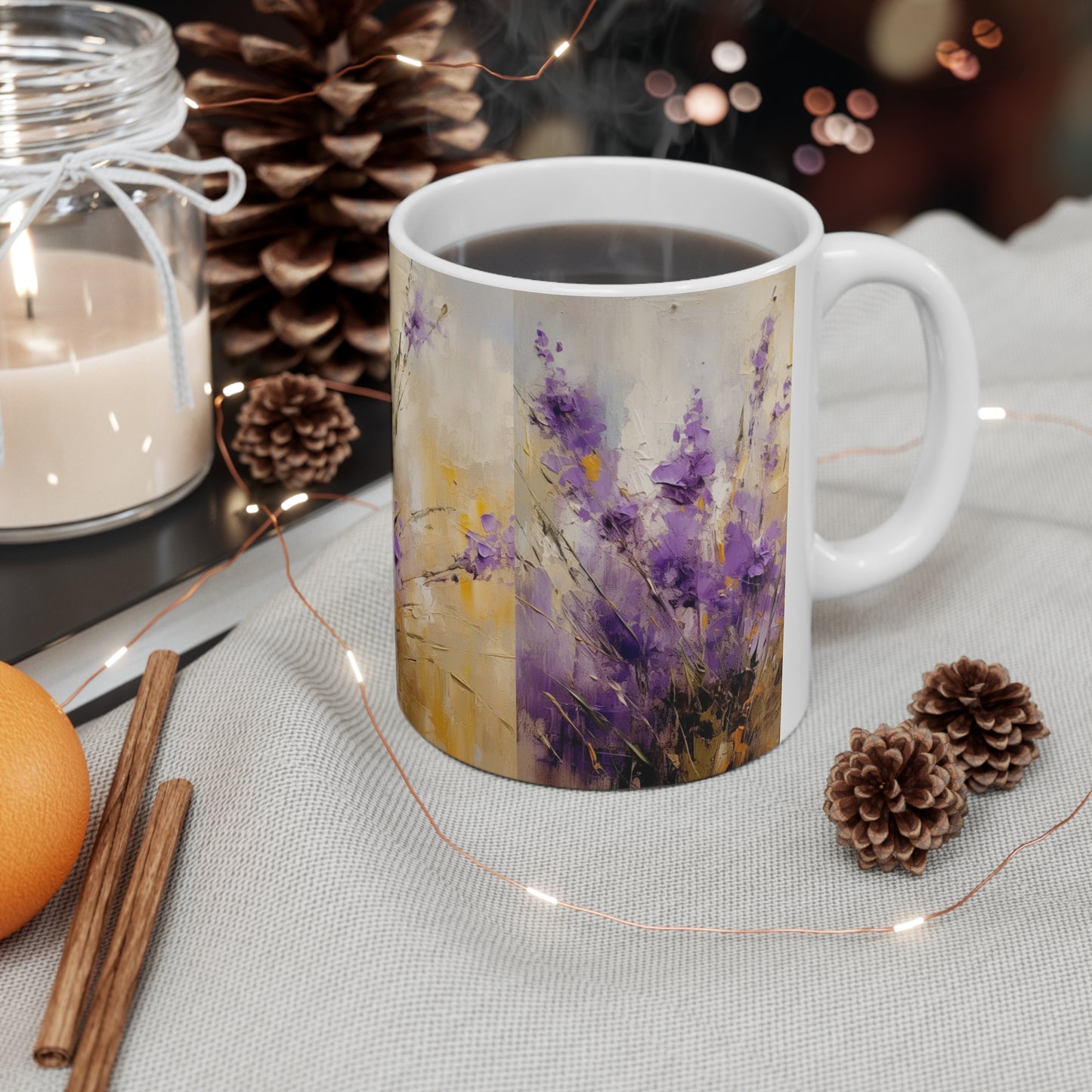 Expressive Lavender Drawing on Ceramic Mug: A Symphony of Colors and Petals