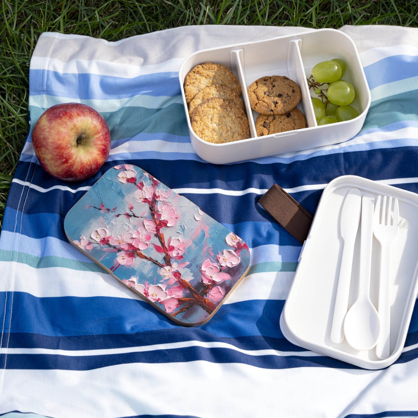 Bento Box with Abstract Cherry Blossom Drawing: Embrace the Serenity