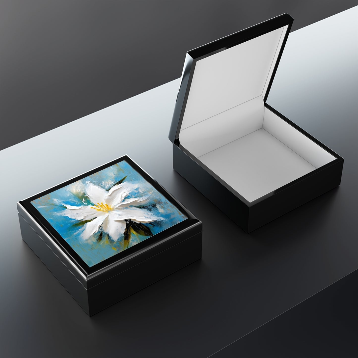 Ethereal Elegance: Jewelry Box featuring an Abstract Oil Painting of Jasmine