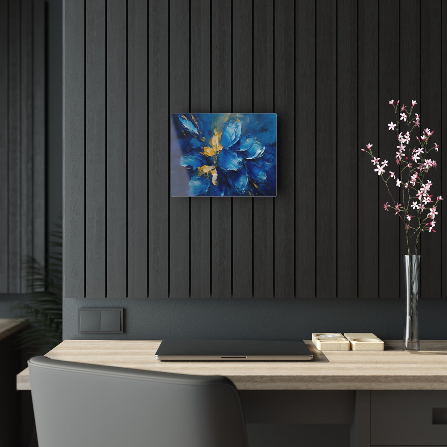 Abstract Wallpaper Acrylic Prints: Immersive Floral Beauty with Blue Orchid Motif