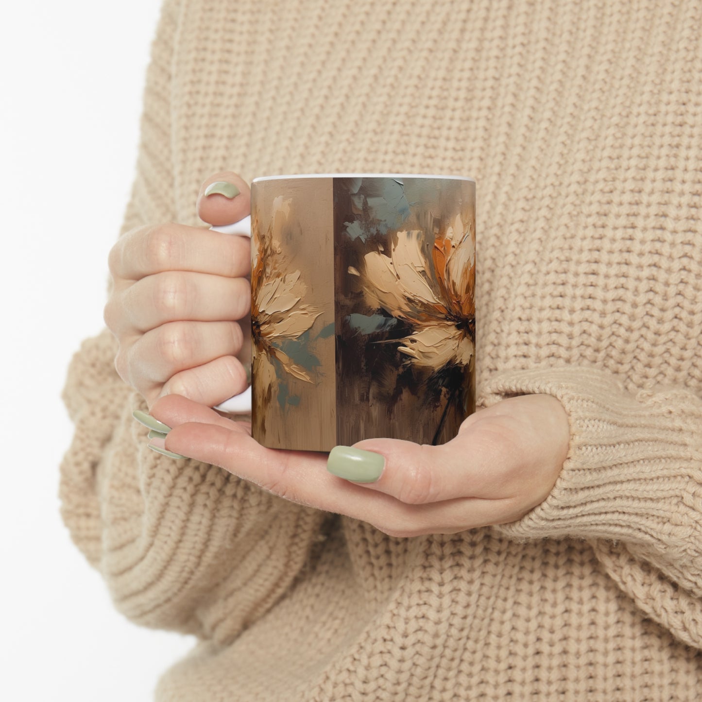 Ceramic Mug with Abstract Tan Hua Drawing: A Harmonious Blend of Art and Functionality