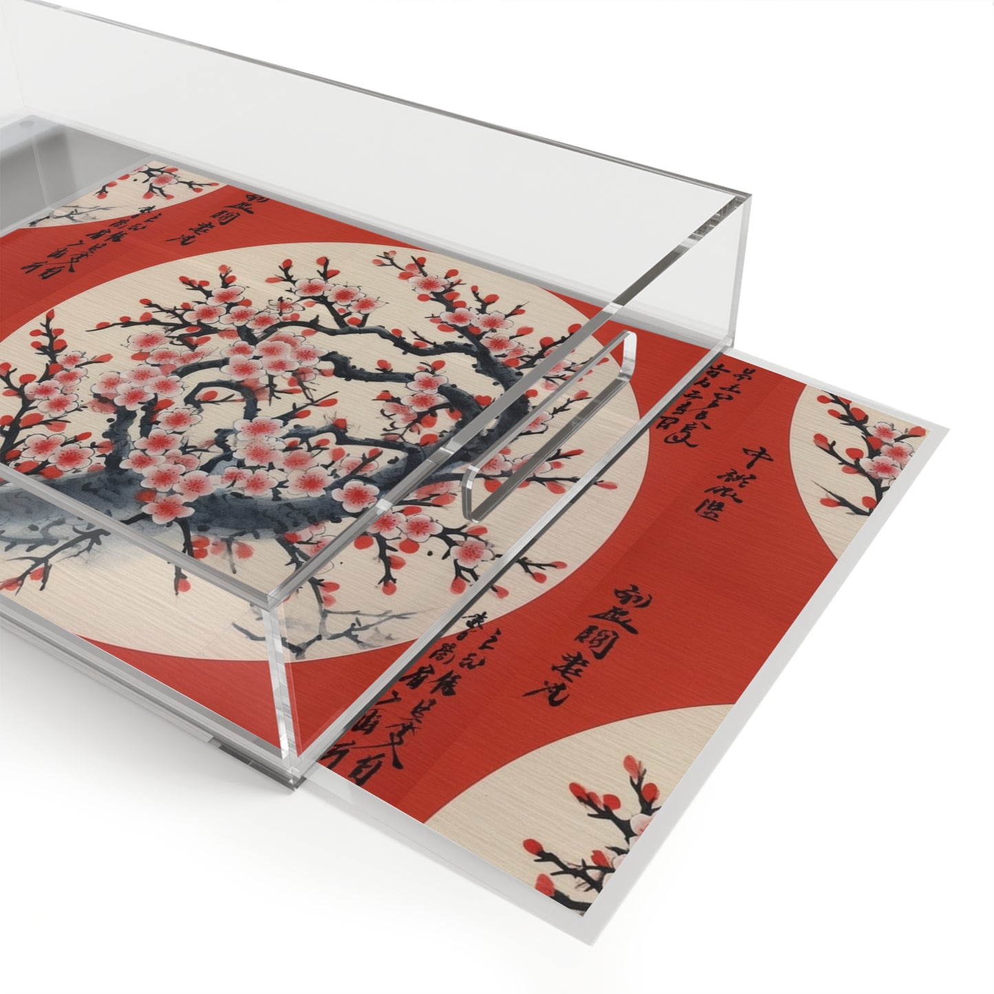 Enchanting Petal Symphony: Acrylic Serving Tray Celebrating Cherry Blossom Tree Drawings