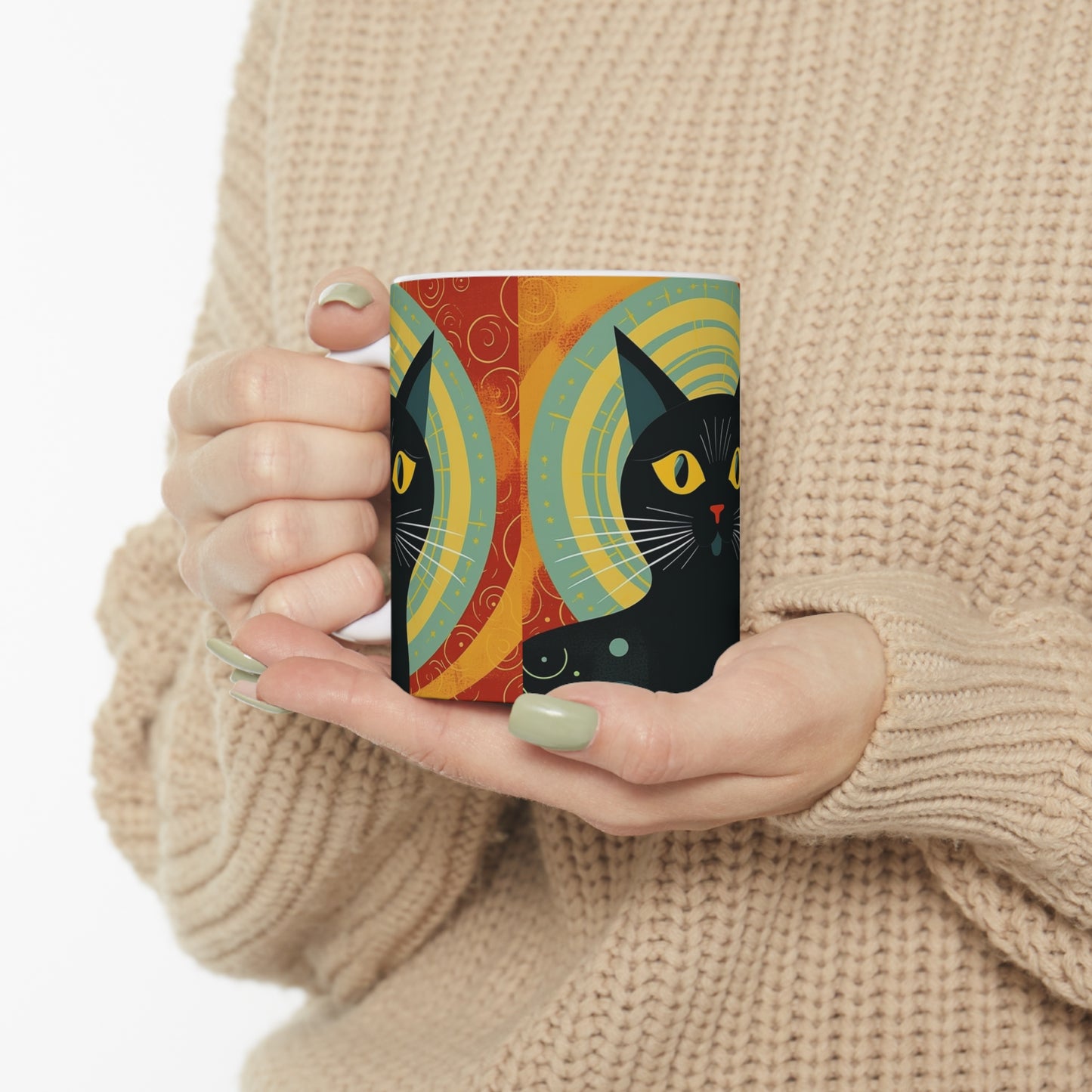 Timeless Whiskers: 1950s and 1960s Fashion-Inspired Cat Mug