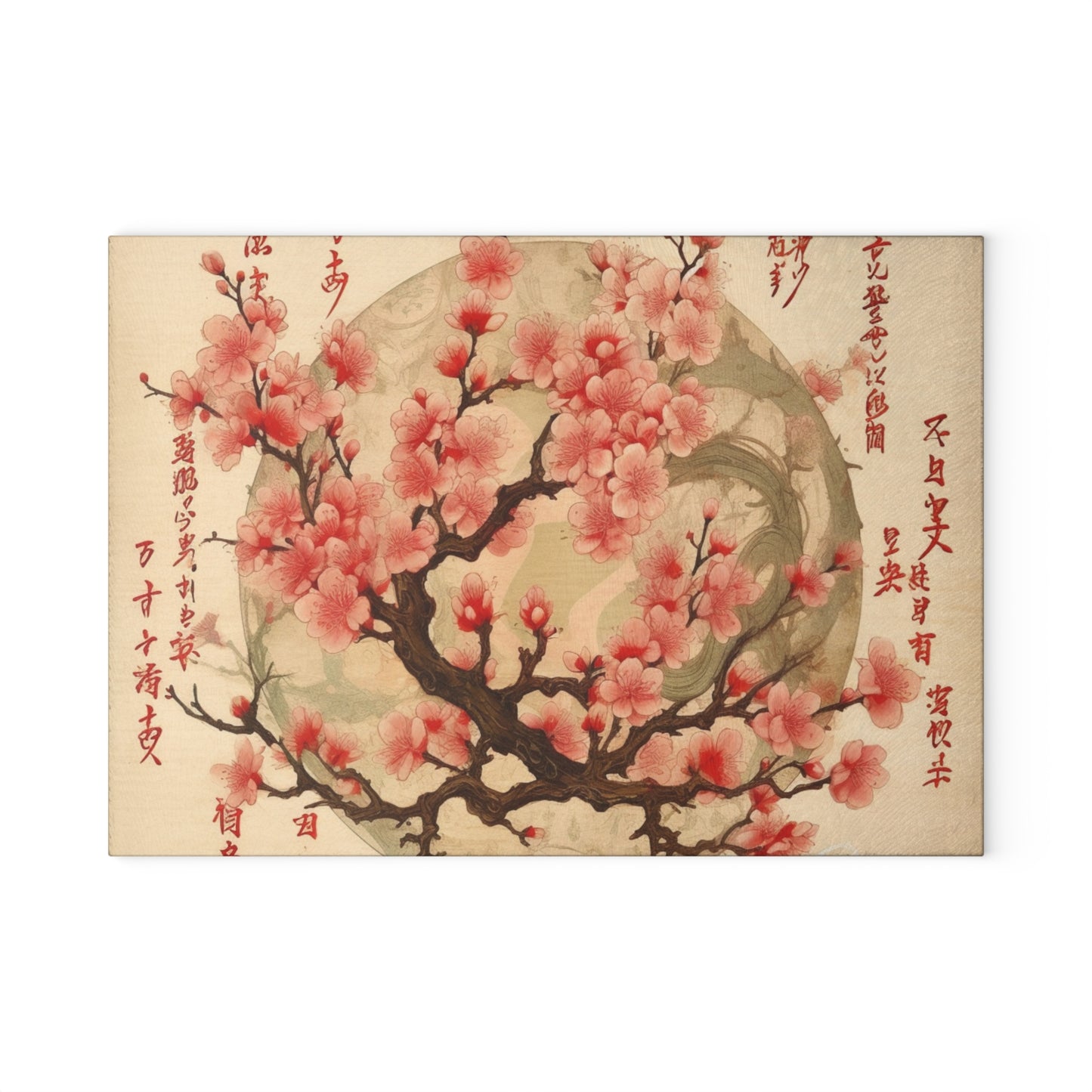 Whimsical Blossom Dreams: Glass Cutting Board with Delightful Flower Drawings and Cherry Blossoms