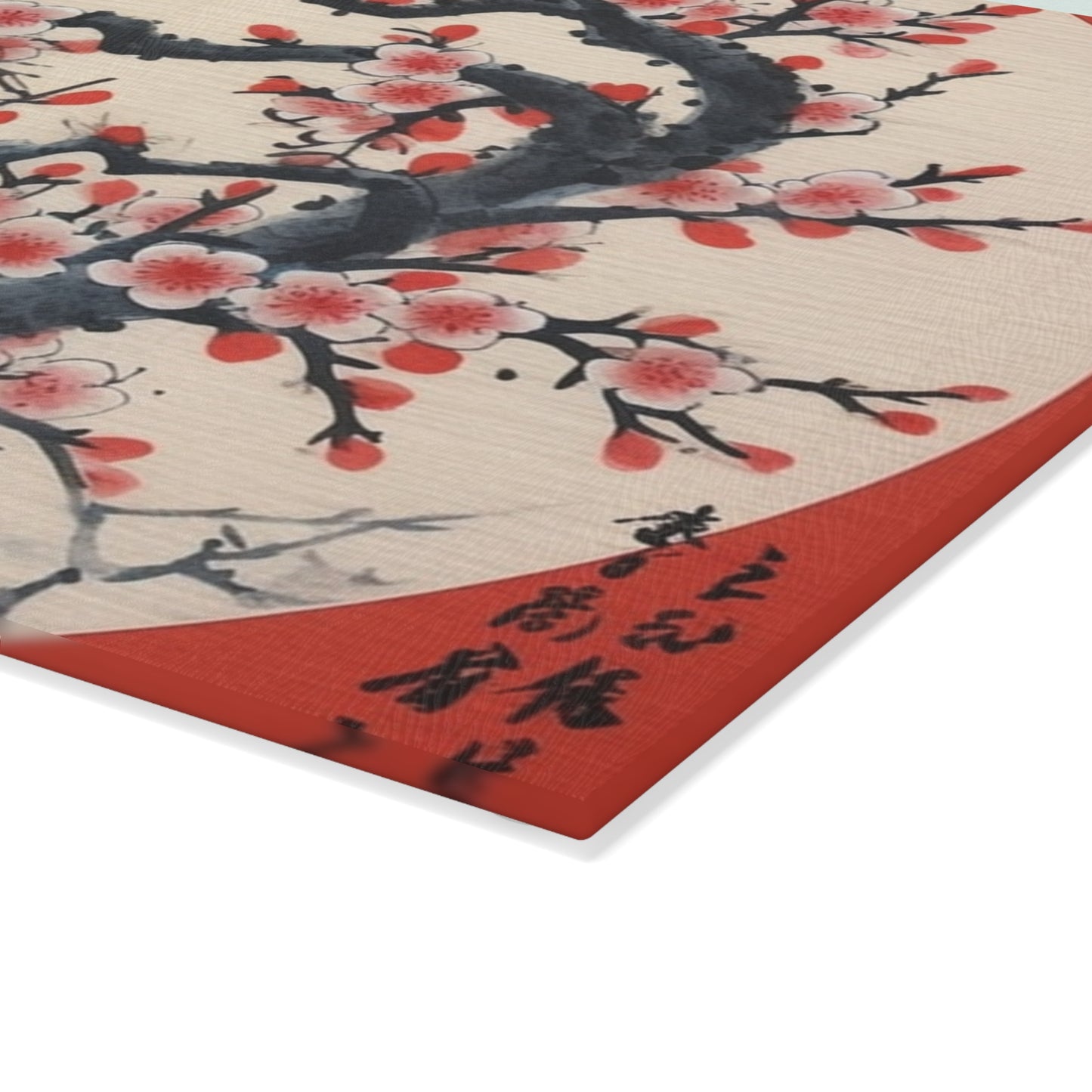 Enchanting Petal Symphony: Glass Cutting Board Celebrating Cherry Blossom Tree Drawings