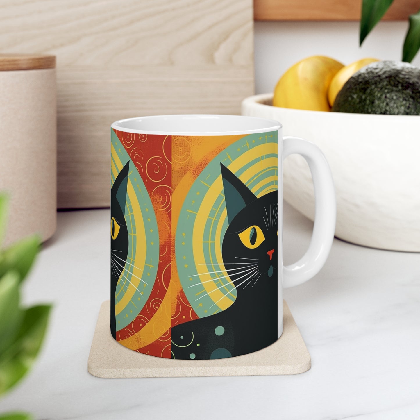 Timeless Whiskers: 1950s and 1960s Fashion-Inspired Cat Mug