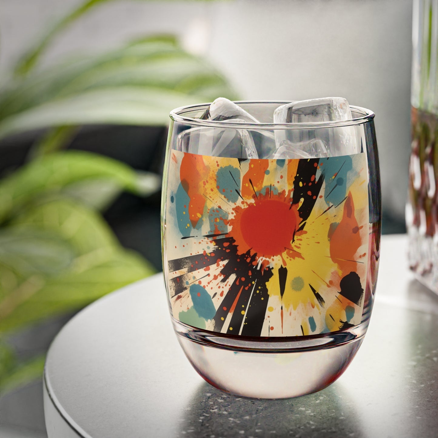 Cosmic Fusion: Abstract Art Whiskey Glass