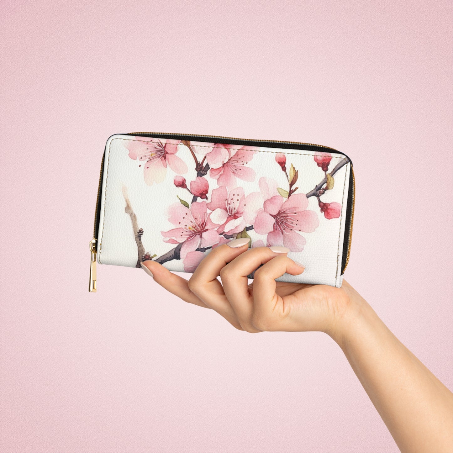 Watercolor Cherry Blossom Zipper Wallet