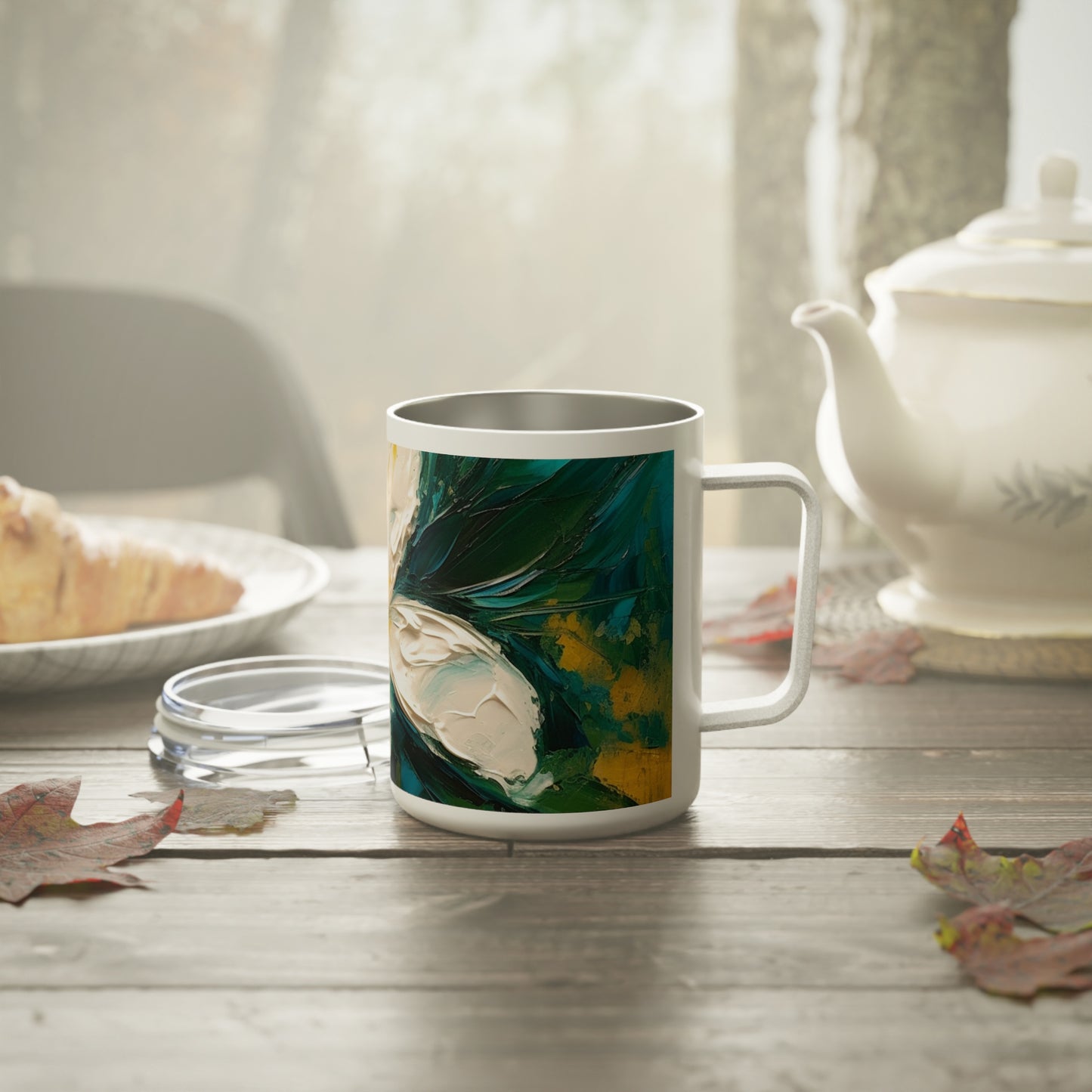 Floral Symphony: Insulated Coffee Mug featuring an Abstract Oil Painting of Jasmine