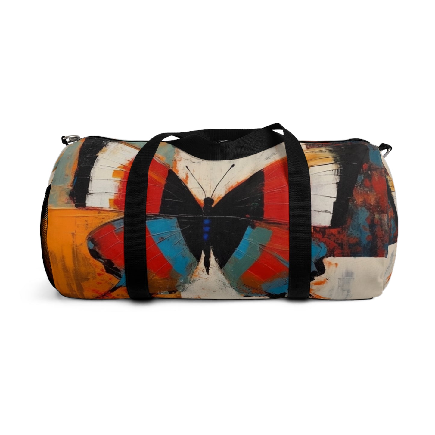 Bauhaus-Inspired Butterfly Symphony: Duffel Bag with Vibrant Colors and Intricate Details