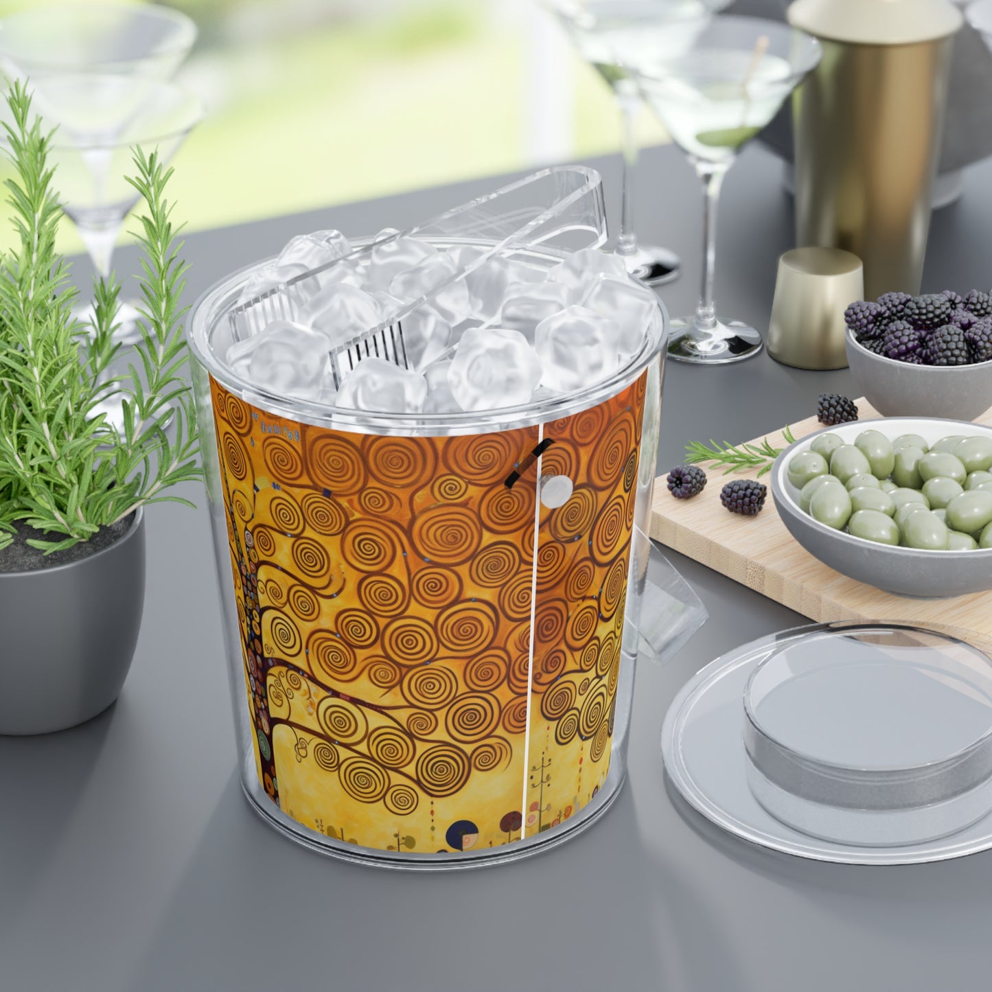 Symbolic Harmony: Gustav Klimt Tree of Life Ice Bucket with Tongs, Embrace Artistic Elegance