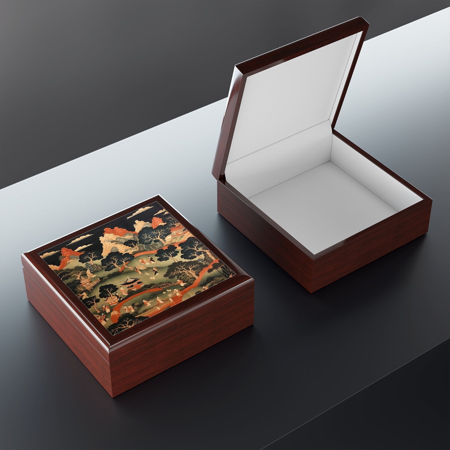 Tapestry Treasures: Japanese-inspired Jewelry Box for Art Lovers
