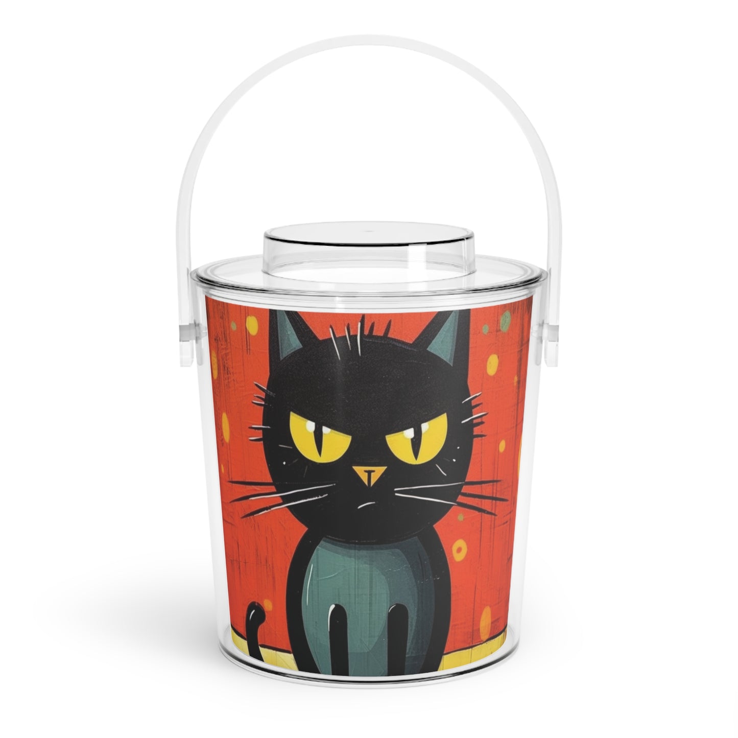 Fashionably Retro Feline: Midcentury Modern Ice Bucket with Tongs with a Vintage Cat-Inspired Flair