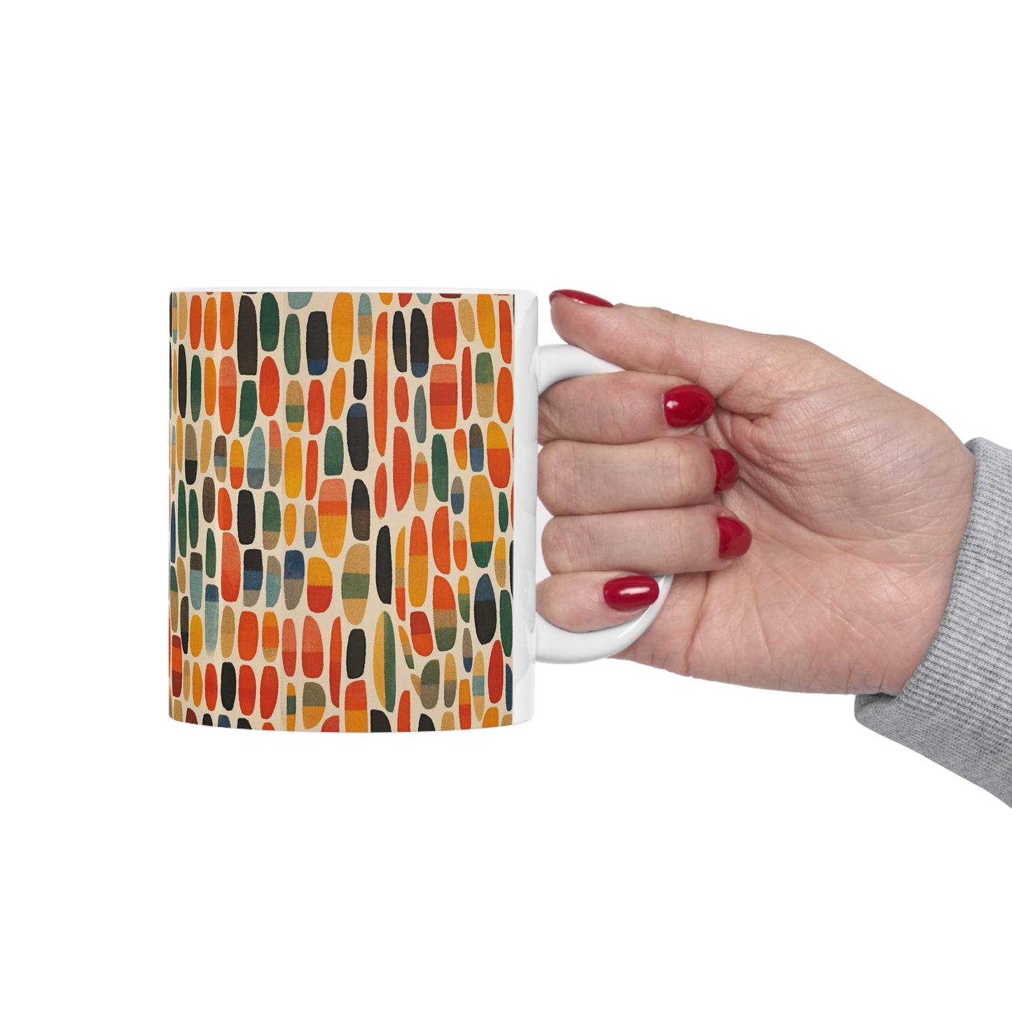 Primary Abstraction Ceramic Mug: A Fusion of Shapes and Colors Across Generations