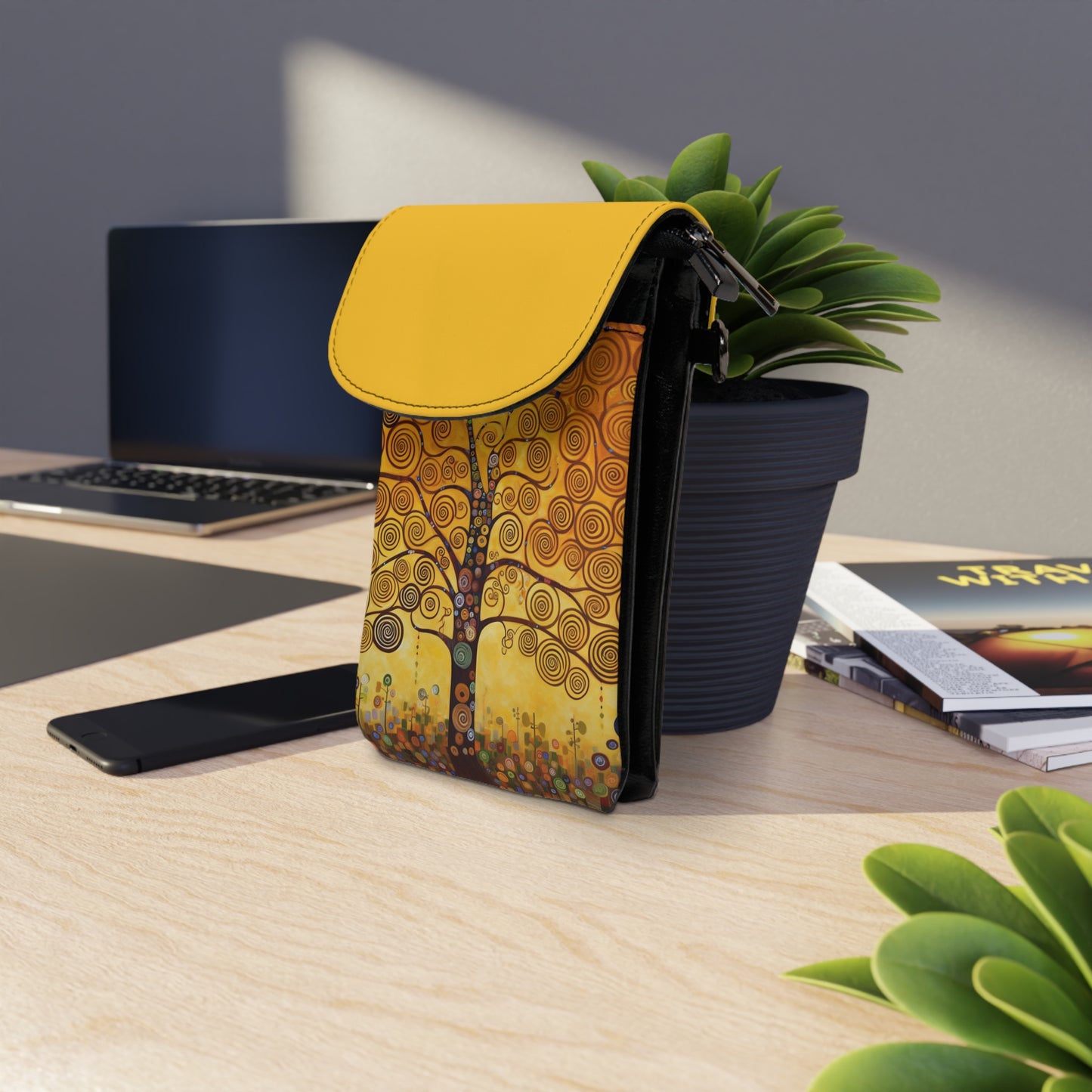 Symbolic Harmony: Gustav Klimt Tree of Life Small Cell Phone Wallet, Embrace Artistic Elegance