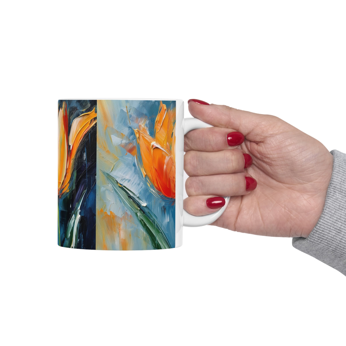 Tulip Magic on Ceramic: A Blossoming Artistic Delight for Your Coffee