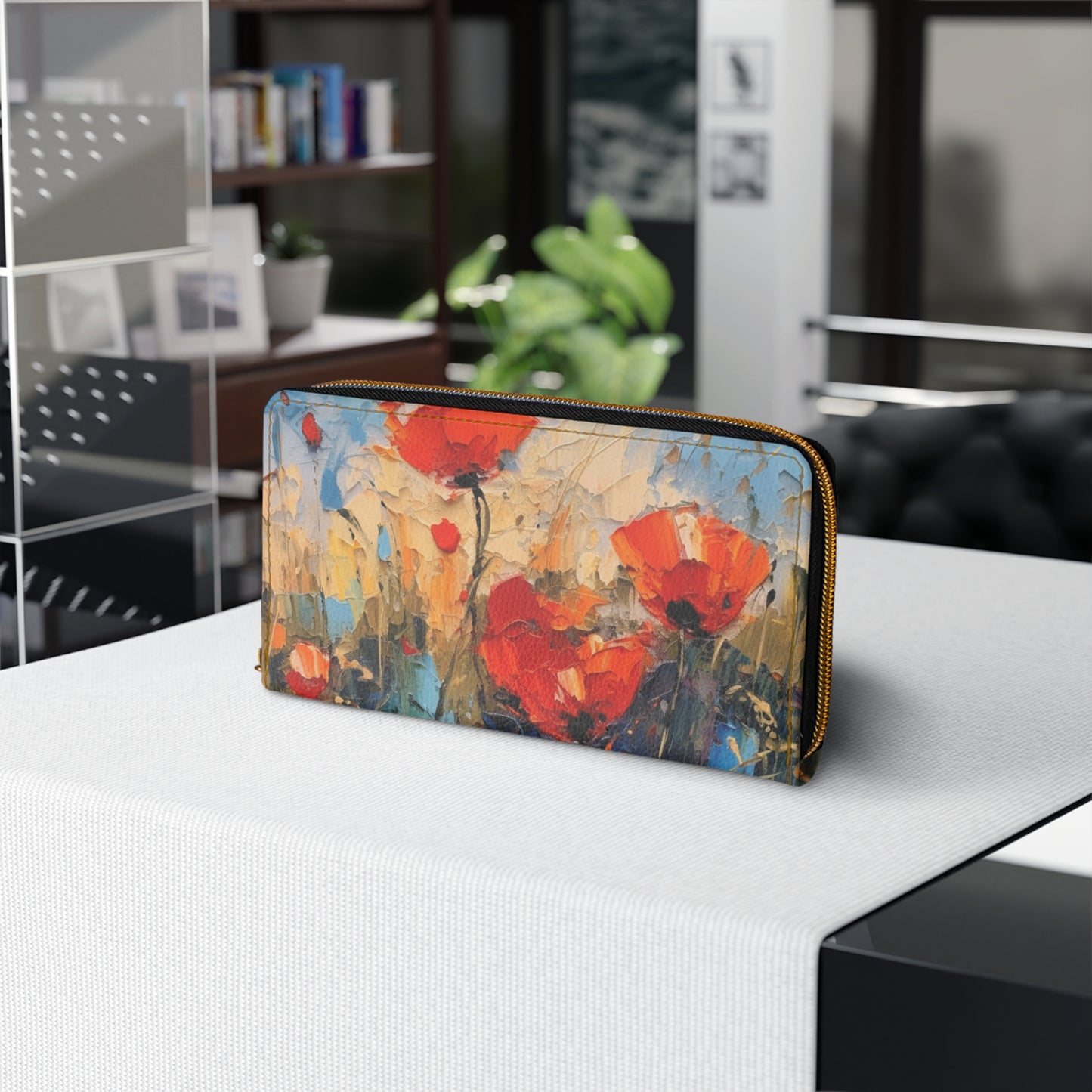 Zipper Wallet Paradise: Abstract Poppy Artwork and Flower Drawings