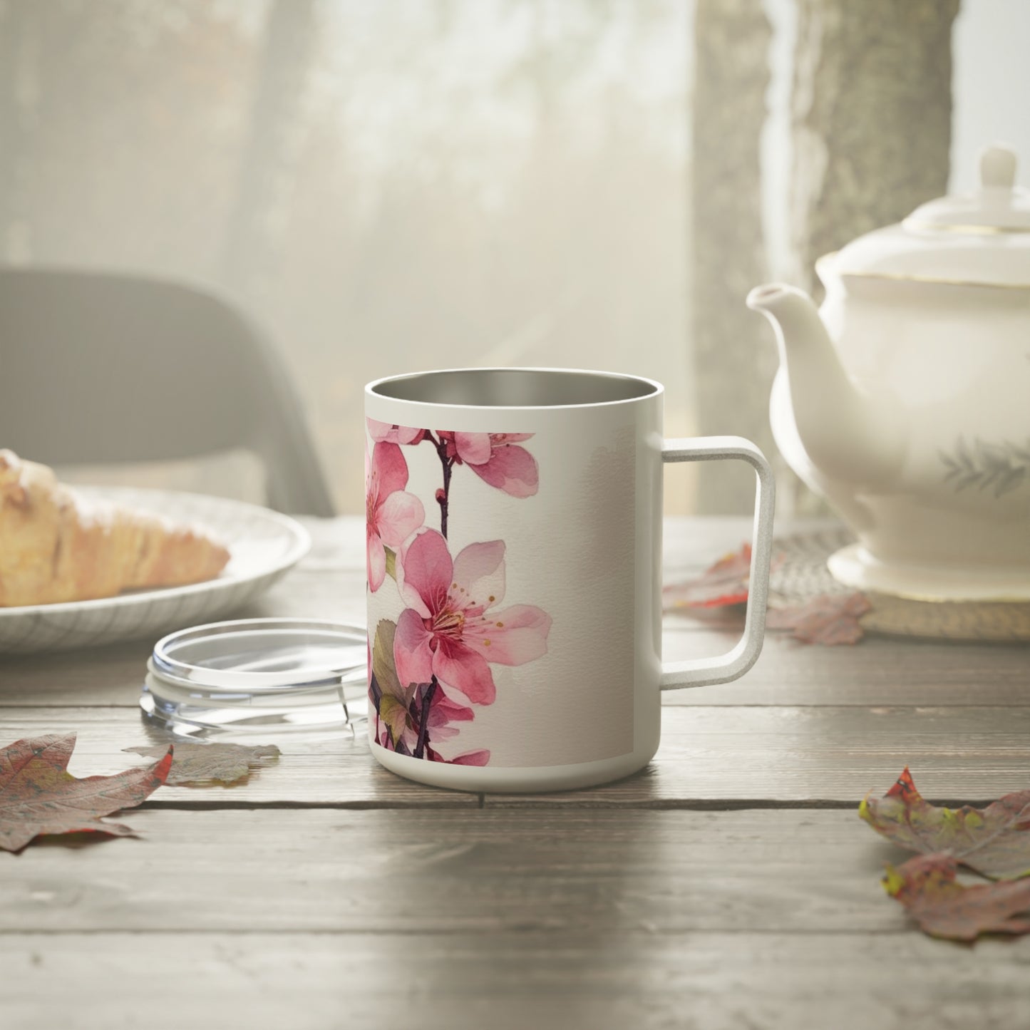 Artistic Flourish: Floral Watercolor Cherry Blossom Insulated Coffee Mug