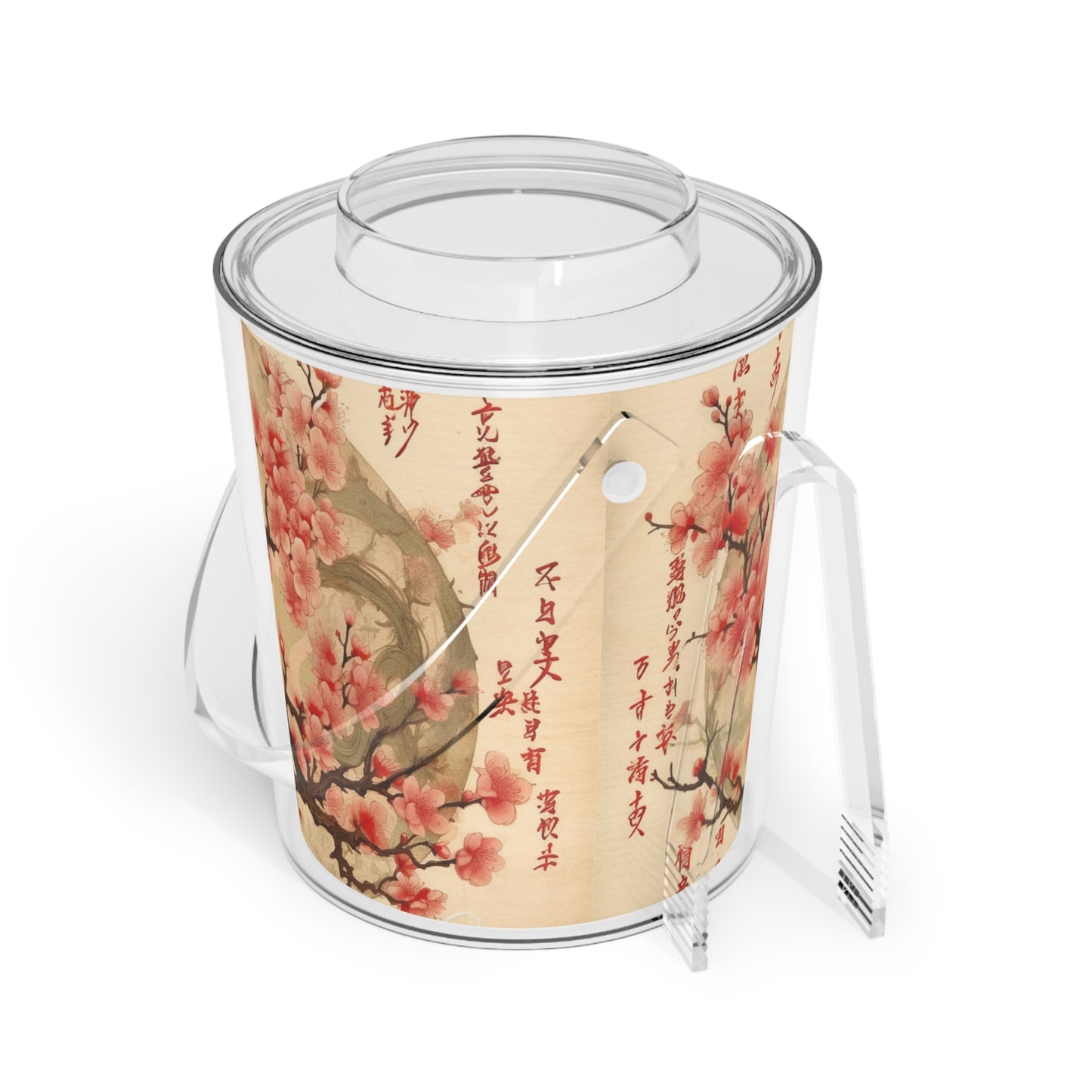 Whimsical Blossom Dreams: Ice Bucket with Tongs with Delightful Flower Drawings and Cherry Blossoms